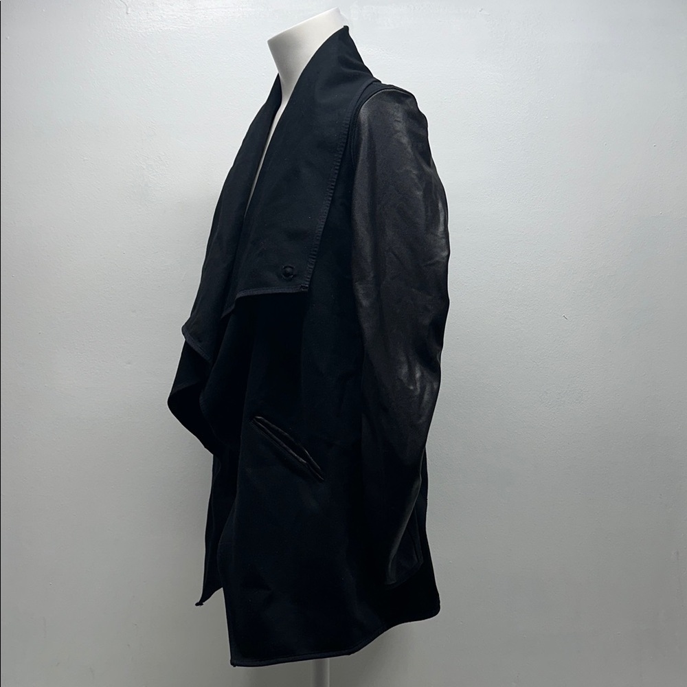Spanx Convertible Jacket Drape Front Ponte Faux Leather Pockets Black Size Small - Picture 7 of 12